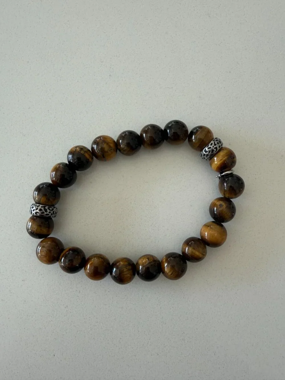 Mens Tiger's Eye (10mm) Stretch Bracelet in Stainless Steel